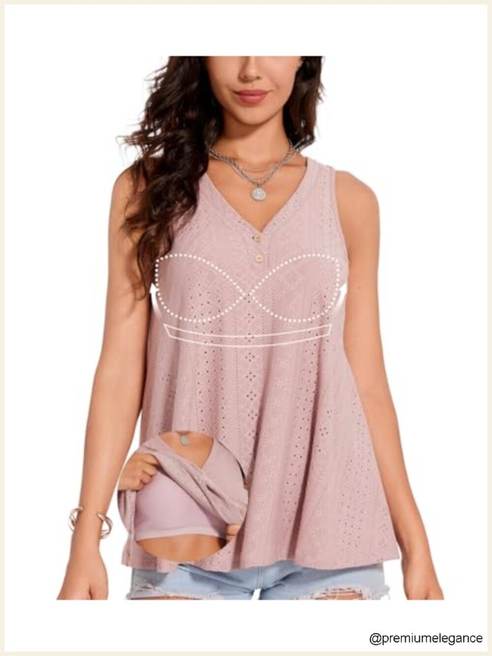 Flowy Tank Top with Built-In Bra, Sleeveless V-Neck Loose Fit Camisole